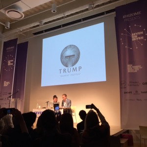 Artist Hito Setyerl was paired with Mathematician and Theoretical Computer Scientist Grant Olney Passmore co-founder of Aesthetic Integration, where he developed the Imandra formal verification system for analysing and regulating financial algorithms. Their presentation began, "Dear Donald Trump, we fixed your immigration plan."