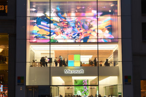 NEW YORK, NY - MARCH 30: An exterior view of the unveiling of an original art installation created by renowned artist Tabor Robak for the Flagship Microsoft Store on Thursday, March 30, 2017 in New York City. (Photo by Dave Kotinsky/Getty Images for Microsoft)